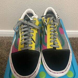 Vans Kids Multicolor Skate Sneakers in Black, Yellow, Teal & Pink